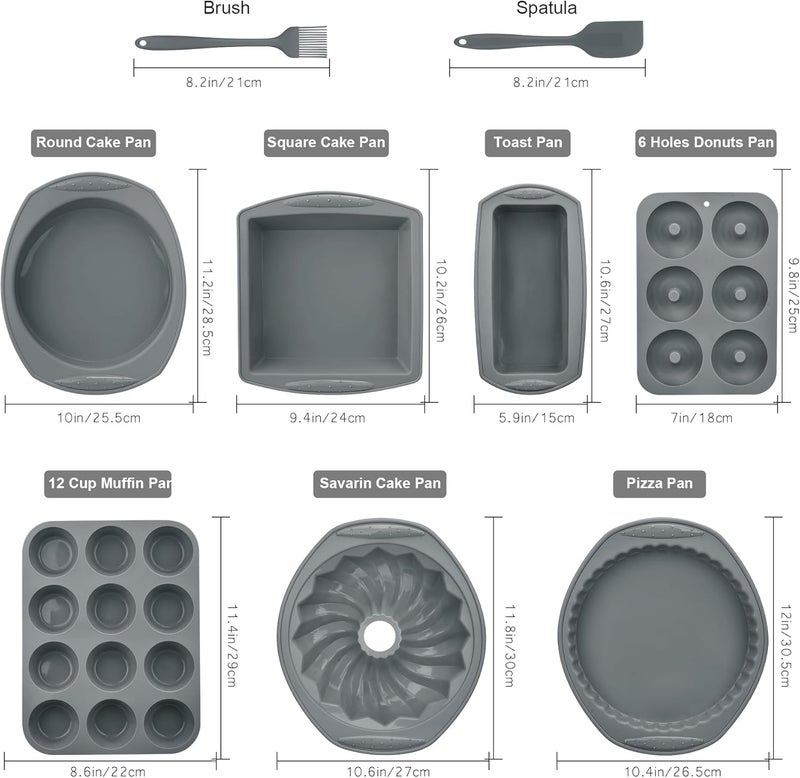 Aschef 9in1 Nonstick Silicone Baking Bundt Cake Pan Cookie Sheet Molds Tray Heat Resistant Bakeware Tools Kit for Muffin Loaf Bread Pizza CupcakeUtensil - Image 4